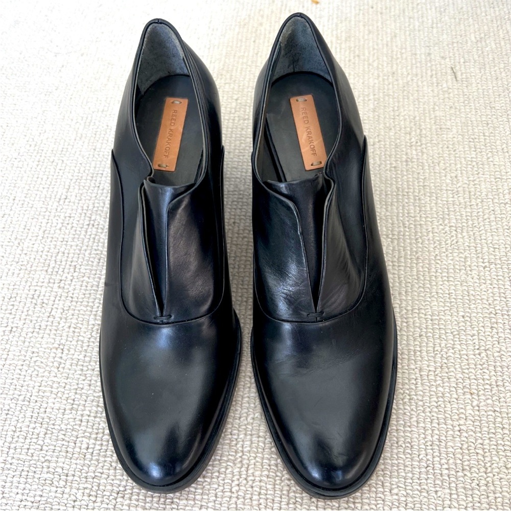 Reed Krakoff Italy Black Leather Oxfords Block Heel Ankle Boots Sz 7.5 US 38EUR
